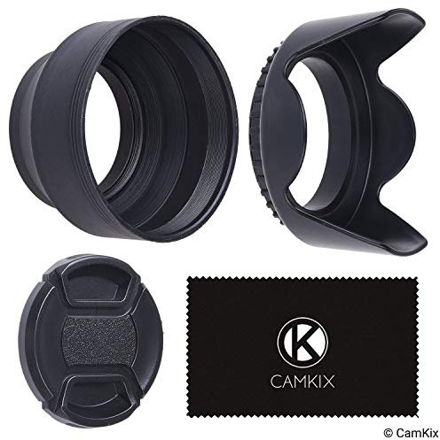 72mm Set of 2 Camera Lens Hoods and 1 Lens Cap - Rubber (Collapsible) + Tulip Flower - Sun Shade/Shield - Reduces Lens Flare and Glare - Blocks Excess Sunlight for Enhanced Photography