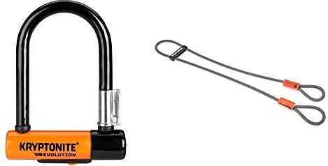 Kryptonite Evolution Mini-5 Fahrradschloss, Orange, 8 x 14 cm & Schlaufenkabel Krypto Flex 120 cm, ⌀10 mm, grau