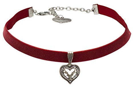 Alpenflüstern Trachten-Samt-Kropfband Strassherz Hirsch - nostalgische Trachtenkette enganliegend, Kropfkette elastisch, Damen-Trachtenschmuck, Samtkropfband schmal dunkel-rot DHK263
