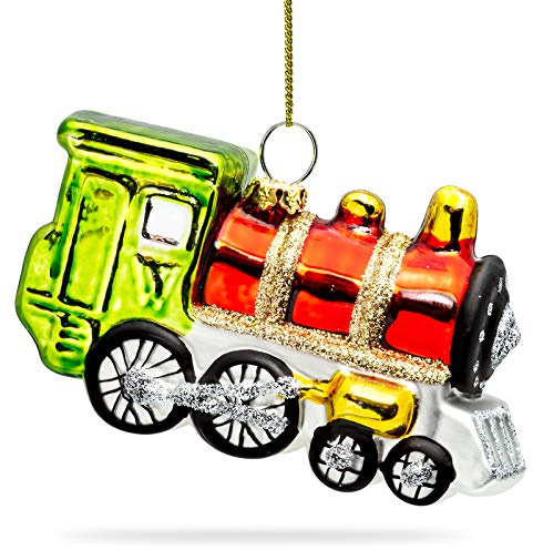 SIKORA Lokomotive rot grün besondere Weihnachtskugel Glas Christbaumschmuck Deko Figur Weihnachten Anhänger Ornament - Trend Line - BS459