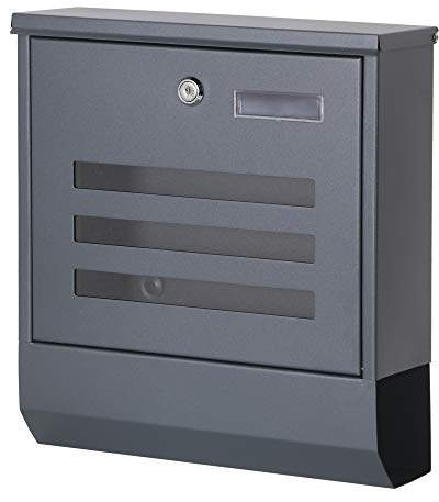 Verda Briefkasten mit Zeitungsfach, Zeitungsrolle Anthrazit Sichtfenster, (33 x 30 x 9 cm) Namensschildhalter, abschließbar Moderner Postkasten Wandbriefkasten Wandmontage SN3670-1