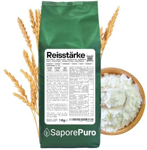 SaporePuro Amidon de Riz Naturel 1000 g – 100% Italien, Sans Gluten, Idéal pour la Cosmétique Naturelle, les Desserts et les Sauces
