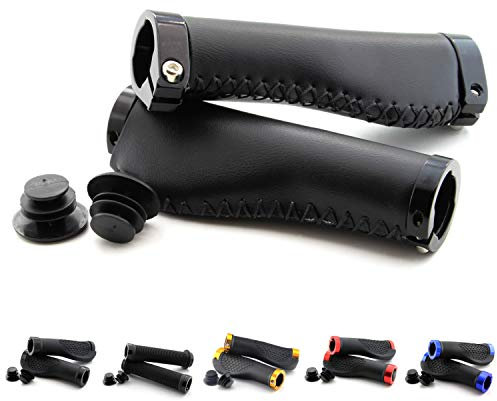 Area1 Premium Leder Lenkergriffe für Fahrrad, E-Bike, Quad. Schwarz, 2 Stück ergonomische Griffgummis Griffe für 22mm Lenker (7/8 Zoll)