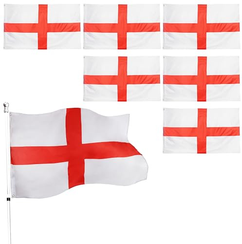 Bandera de Inglaterra del Día de San Jorge, decoración de disfraces x6 - Bandera grande inglesa con ojales aproximadamente 4ft x 2.5ft - Fútbol, rugby - eventos deportivos y celebraciones