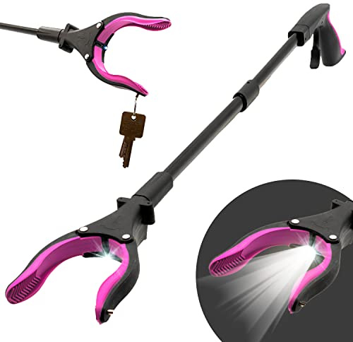 Luxet Greifwerkzeug, lang, 81,3 cm (32 Zoll), Aluminium, faltbar, starke Griffregale, LED-Licht, magnetische Spitze, leichter Müllgreifer, Greifwerkzeug für ältere Menschen
