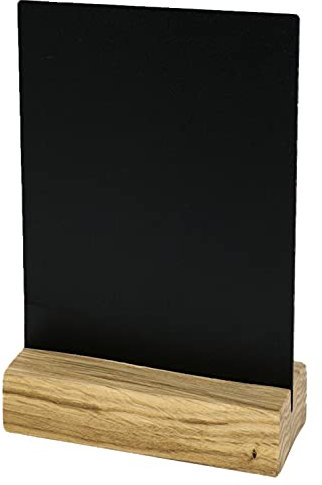 HMF 46450 Acryl Tischaufsteller Kreidetafel mit Holzfuß | T-Aufsteller | DIN A6 | Schwarz