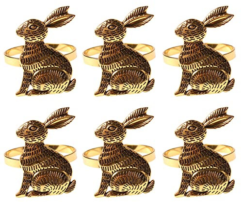 RTWAY Serviettenringe mit Osterhasen-Motiv, exquisite Edelstahl-Hasen-Serviettenschnalle, Hasen-Serviettenringe, Edelstahl, Osterhase, 6 Stück
