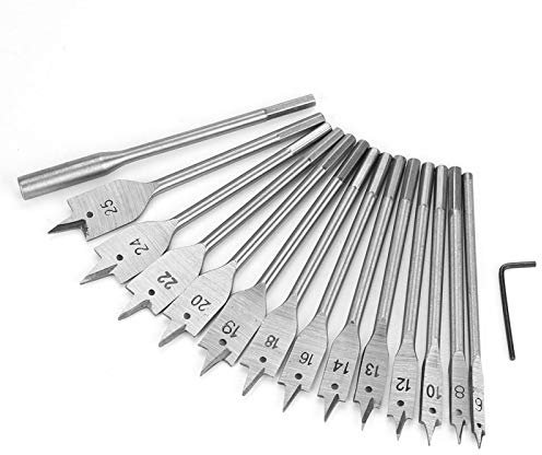 Candeon Flachfräsbohrer Set, 13tlg 6-25mm Holzbohrer Flachbohrer Spatenbohrer Set, Kohlenstoffstahl Flache Bit Flachfräser Lochschneider Flacher Holzbohrer Für Holzbearbeitung