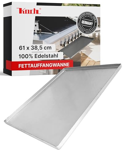 Koch Auffangwanne 61,0 x 38,5 x 1,8 cm aus 100% Edelstahl I 2 mm Stärke I Stabile Tropf- & Fettauffangschale für Grill, Küche & Haushalt I Rostfrei, hitzebeständig, auslaufsicher & antibakteriell #76