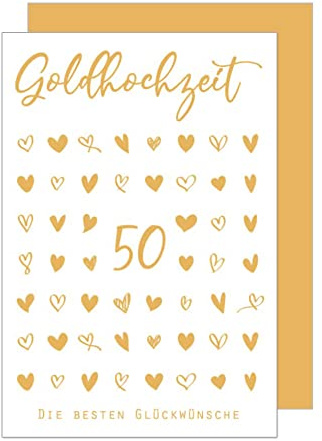 Edition Seidel Premium Glückwunschkarte zur Goldhochzeit mit Goldprägung und Umschlag. Karte zur goldenen Hochzeit Goldhochzeitskarte Grusskarte goldene Herzen 50 (HG196 SW022)
