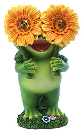 CFFOWNUG Outdoor Frog Garden Statue: Yard Decoration with Solar Light Funny Frog Sunflower Gifts for Women Mother's Day Housewarming Gift