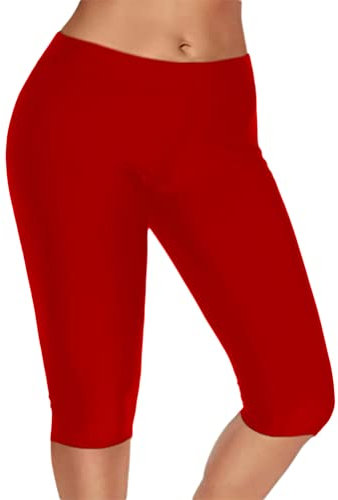 shownicer Radlerhose Damen Kurze Leggings High Waist Hotpants Sportshorts Sommer für Yoga Joggen Pilates Fitness Freizeit A Rot 3XL