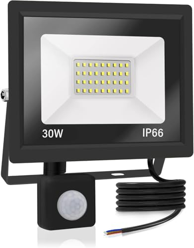 4*led strahler mit bewegungsmelder außen 30W,3000LM LED Strahler Außen mit Bewegungsmelder IP66 Scheinwerferled aussenstrahler bewegungsmelder Kaltes Weiß 6000K Außenstrahler LED Fluter Flutlicht | Mit Bewegungsmelder, superhell 3000LM, IP66 wasserdicht, 6000K Kaltweiß, ideal für Garten Garage Hof, langlebig