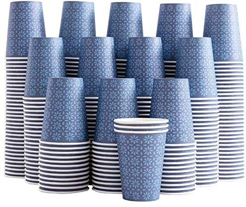 Clawsoff 240 Pack 10 oz Disposable Paper Coffee Cups, Hot/Cold Beverage Drinking Cups 10 OZ, Navy Floral Paper Hot Coffee Cups for Party, Picnic, Travel, and Events.
