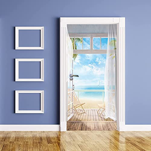 Türtapete Selbstklebend Türposter Balkon Strand Meerblick 90 X 200 Cm Fototapete Poster Tapete Pvc 3D Türaufkleber Selbstklebend Diy Türbild - Kinderzimmer Wohnzimmer Küche Schlafzimmer Tür Fotos