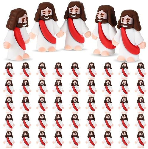 Sumind 50 Pcs Little Jesus Figures Easter Mini Pocket Jesus Figurines Bulk Original Design for Easter Egg Stuffers Hide Seek Religious Party Favors Sunday School Baptism Gifts(Red)