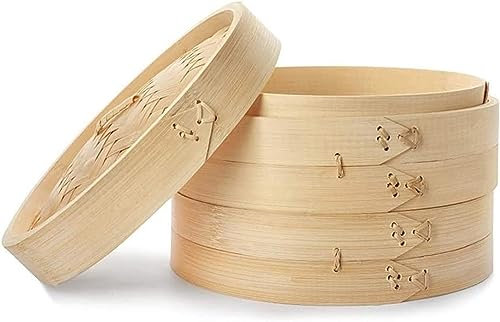 SPUZZO Bambus-Dampfgarer, 3-teiliges Set, Bambus-Dampfkorb, ideal for Kochen, Brötchen, Dim Sum, Gemüse, Fisch, chinesische Küchenutensilien