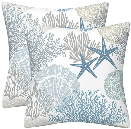 DILOXNSU Set of 2 Cushion Covers 45 x 45 Double-Sided Blue Ocean Coastal Beach Seashell Coral Starfish Velvet Modern Decorative 18''x18'' Pillow Cover for Sofa Bed Livingroom Cushions Cases