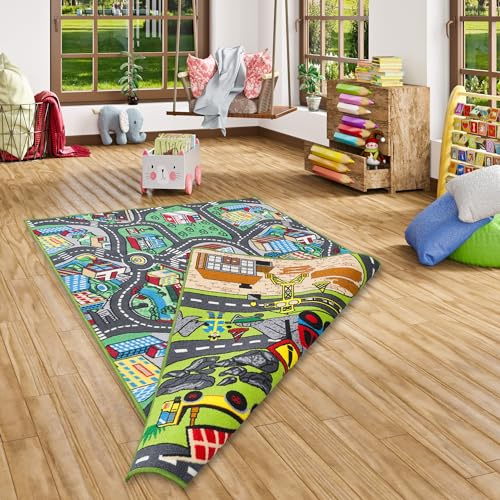 Pergamon Straßenteppich Beidseitig Kinder Spielteppiche für Kinderzimmer und Spielzimmer