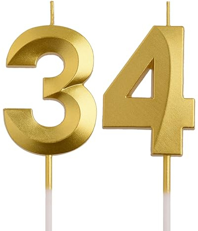 AOOLADA 34th 43rd Birthday Candles, Gold 43 34 Year Old Number Birthday Candles, Birthday Party Decorations Cake Topper Gifts for Men Women