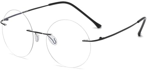 ABETOS Lunettes de lecture rondes sans bord - Filtre à lumière bleue - En titane - Pour homme et femme - Sans bord - Légères - En métal - Rond - Mode informatique - Aide à la lecture - Avec charnières