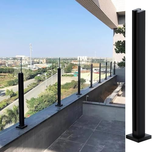 Cvter Poste Para Barandilla de Vidrio Negra: 65cm de Balaustrada de Cubierta de Vidrio Sin tapa con Ranuras para Cubiertas, Escalones, Balcón, Piscina, Jardín, Escaleras. Acero inoxidable
