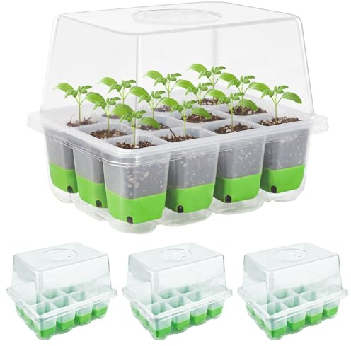 Mini Serre pour Plantes, Bac à Semis, 4 Pièces Intérieure Plateau Semis avec Couvercles, Serre Intérieure Pépinière Boîte Propagateur Jardin pour La Germination des Graines
