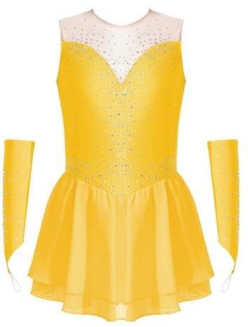 CHICTRY Kürkleider Eiskunstlauf Mädchen Strass Glitzer Ballettkleid Ärmellos Tanzkleid Cut Out Ballettanzug Mit Fingerlose Handschuhe Tanzkostüm