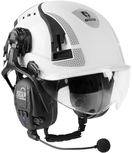 GREEN DEVIL X-Armor Casque de protection avec protection auditive active et visière transparente - Casque de sécurité ABS EN 397 - Conforme à la norme EN352 - SNR 32 dB - Avec Bluetooth (blanc)