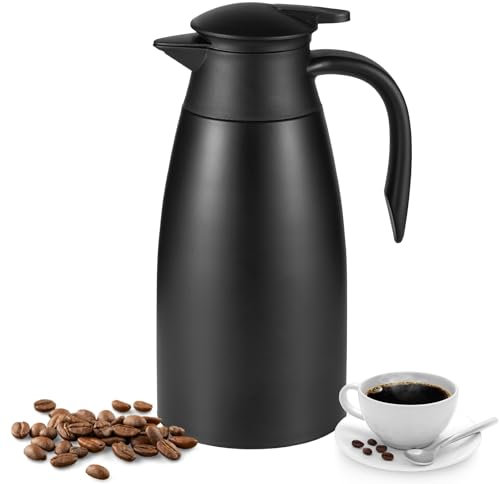 Esilihom 2L Thermal Carafe Jugs, Double-Walled Vacuum Carafe Jug, Stainless Steel Thermal Caraf with Handle, Warm & Cold Retention for Coffee, Tea, Water, Drink (Black)