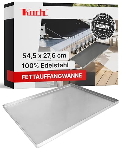 Koch #103 Rostfreie Fettauffangwanne 545 x 276 x 20mm - u.A. für Enders Monroe pro 3 - Massiver V2A Edelstahl 2mm - 2,8 KG - rund formierte Ecken - Hochwertige Universal Tropfschale für Küchengeräte