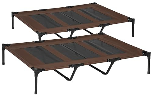 PawHut Lot de 2 Lits sur Pieds XXL pour Chien Chat 122x92x23cm Marron Clair | Lit de Camp Animal