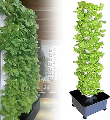 Tour de culture hydroponique pour herbes, fruits et légumes - Tour aéroponique à 15 couches avec 45 sites de plantes - Réservoir d'eau mobile - Pompe hydratante - Minuteur et adaptateur