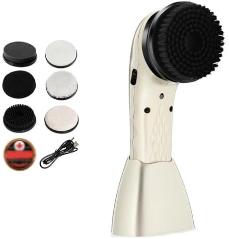 TsoLay Spazzola per lucidare Scarpe elettrica, lucidatrice per Scarpe in Pelle Multifunzionale Portatile con 6 Tipi di testine e interfaccia USB, Batteria al Litio da 1800 mAh per Stivali, Scarpe
