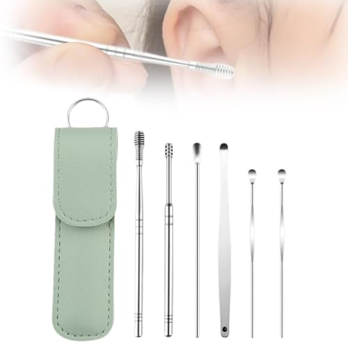 Pulitore per le orecchie, set di strumenti per la pulizia delle orecchie, kit per la pulizia delle orecchie, set di strumenti portatili per la pulizia del cerume a spirale (Verde)