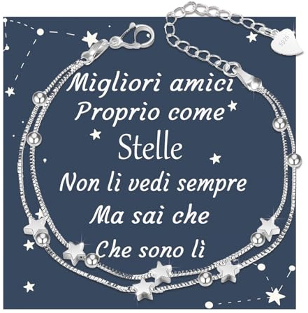 QianSiLi Idee Regalo Donna Compleanno,Bracciale Donna Argento 925,Regalo Festa Della Mamma,Bracciale Personalizzato,Braccialetti Amicizia,Regalo per Lei(6 Stelle)