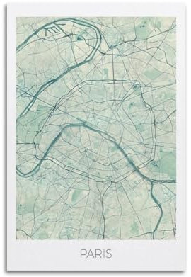 qiyan Poster decorativo da parete con mappa della Francia e Parigi, in stile vintage, poster decorativo su tela, stampa moderna, per camera da letto, 60 x 90 cm