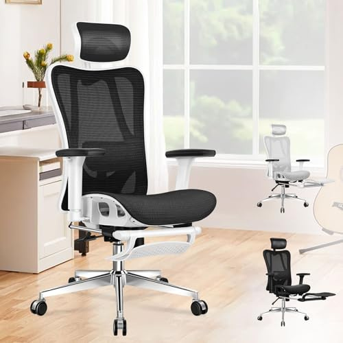 ALFORDSON Bürostuhl Mesh Chefsessel Ergonomischer Schreibtischstuhl, hoher Rückenlehne Netzstuhl 3D-Verstellbarer Armlehne, Höhenverstellung, Besprechungsstuhl, bis 180 kg belastbar,Schwarz Weiß