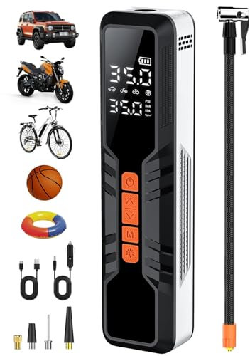Gaethra 10000mAh Compresseur à Air Portatif, Gonfleur Pneus Voiture sans Fil avec Écran LCD, 4 Modes, Mini Compresseur avec Powerbank, Gonfleur Electrique pour Voiture, Vélo, Moto & Ballons