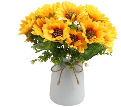 Corkwaw 2 Pack Artificial African Chrysanthemums, Fake Gerbera Daisy Flowers Bouquet, PU Sun Chrysanthemums, 12.5x3.3 Inches for Wedding, Bridal Bouquets, Party, Home and Kitchen Decor