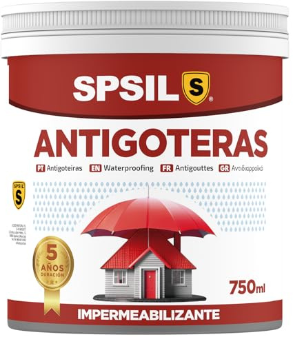 SPSIL Pintura Antigoteras Impermeabilizante Blanco - Repele Activamente el Agua, Previene de Goteras y Filtraciones- Para Tejados, Azoteas, Fachadas, Terrazas (750 ml)