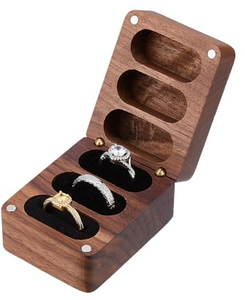 DICOSMETIC 3 Schlitz Holz Ring Box Vorschlag Verlobungsring Aufbewahrung Hochzeitsringe Aufbewahrungsbox Kleine His Und Hers Ring Box Mit Schwarzem Samt Innen Für Hochzeitszeremonie Verlobung