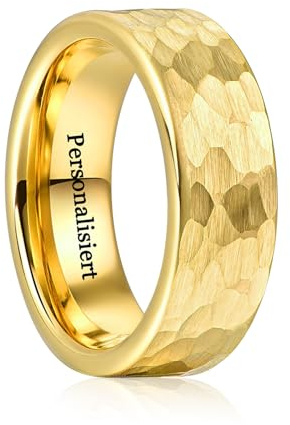 VAKKI Gold Wolfram Ring für Herren 8mm Gehämmerter Ehering Schlichter Herrenring für Hochzeit, Verlobung, Versprechen, Größe 54.4-67.2(17.3-21.4)