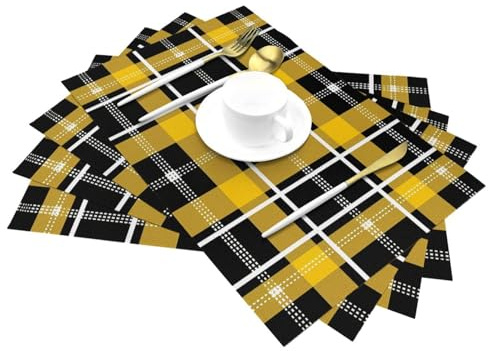 Mexpekil Juego de 4 manteles individuales tejidos resistentes al calor, manteles individuales de PVC, color amarillo, decoración de mesa para comedor, cocina, boda, fiesta