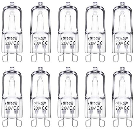 Woobroo G9 Halogen Light Bulbs, 40W 220V 10 Packs Clear Capsule 2 Pin Lamp Bulb Halogen Pin Base Warm White Dimmable