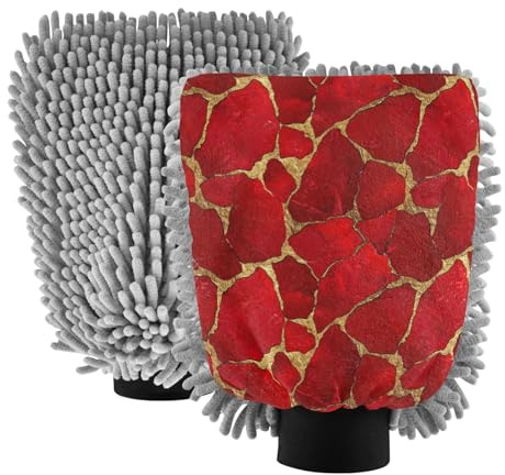 Manopla de lavado de coche con textura de piedra, color rojo y dorado, guantes de lavado de coche, sin arañazos, para limpieza de coche