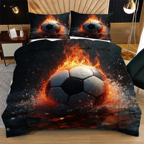 Nuphtun Housse de Couette 220x240 Ballon De Football Gris, Microfibre Parure de Lit 220x240 avec Fermeture Clair, Ensemble de Literie avec Parure de Couette + 2 Taie d'oreiller 65x65