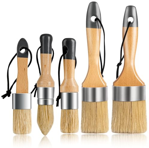 YiBaiBrush Chalk Paint Brush, 5 Pack Paint Brush Set, Small Paint Brushes for Decorating Furniture, Natural Bristle Round Brush for All Painting and Waxing