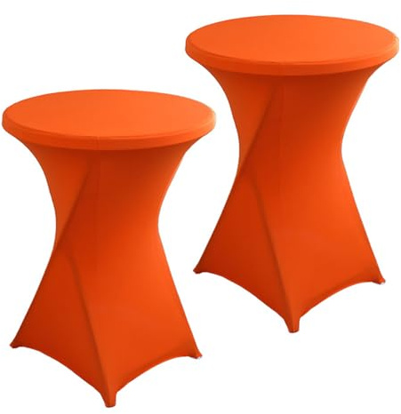 ENEN 2 Stück Stretch Stehtischhusse für Stehtische und Bistrotisch, Einfarbige Spandex Tischdecke Waschbare Faltenresistente Hussen für Events Hochzeiten Partys (Orange,80x110cm)