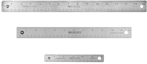 Westcott Stainless Steel Ruler Set with Flexible Design, Non-Slip Cork Base, for Crafting, Office, Classroom, Back to School Supplies, Includes 6-, 12-, & 15-inch Rulers, 3 Pack